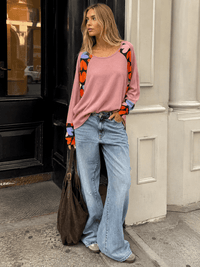 WOMEN'S LONG SLEEVE HEARTS PRINT TOP