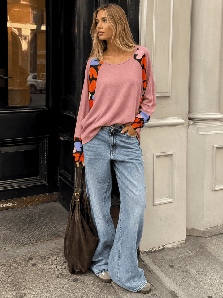 WOMEN'S LONG SLEEVE HEARTS PRINT TOP
