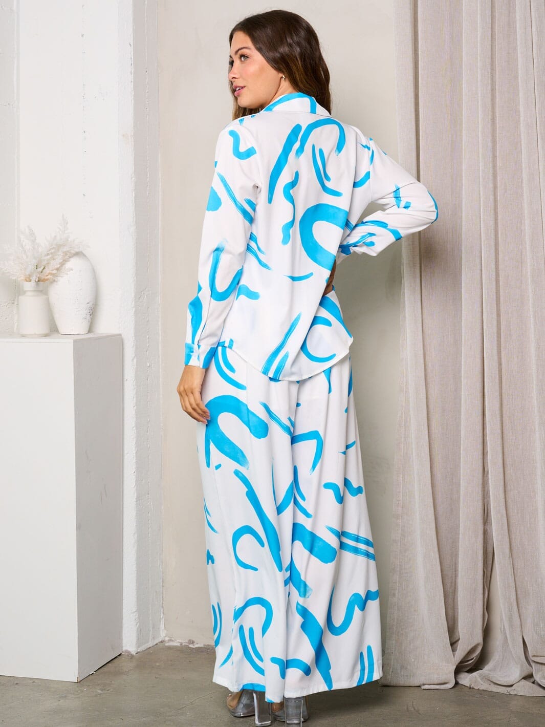 WOMEN'S LONG SLEEVE W/BRA & WIDEL LEG PANTS PRINTED 3PC. SET