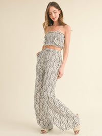 WOMEN'S SMOCK CROP TOP & WIDE LEG PANTS PRINTED 2PC. SET