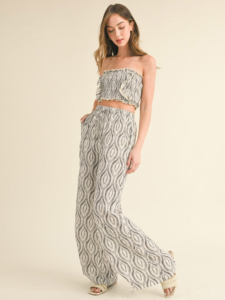WOMEN'S SMOCK CROP TOP & WIDE LEG PANTS PRINTED 2PC. SET