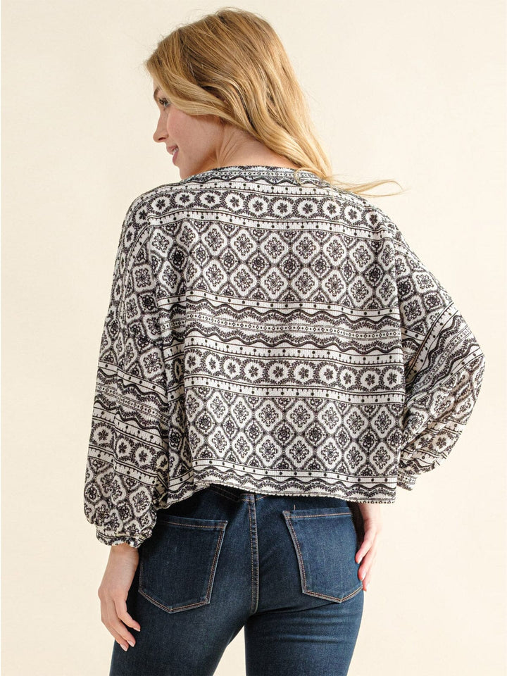 WOMEN'S LONG SLEEVE MULTI PRINT TOP