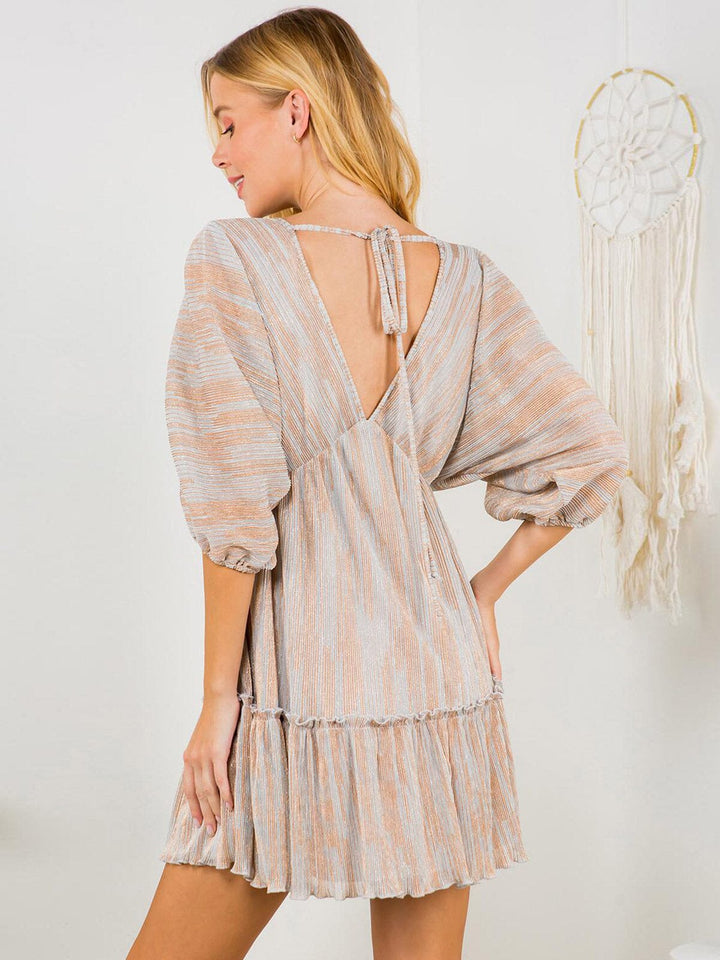 WOMEN'S SHORT SLEEVE V-NECK SHIMMER MINI DRESS