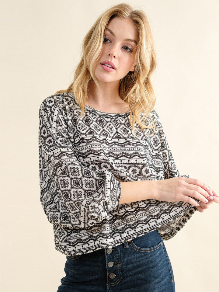 WOMEN'S LONG SLEEVE MULTI PRINT TOP
