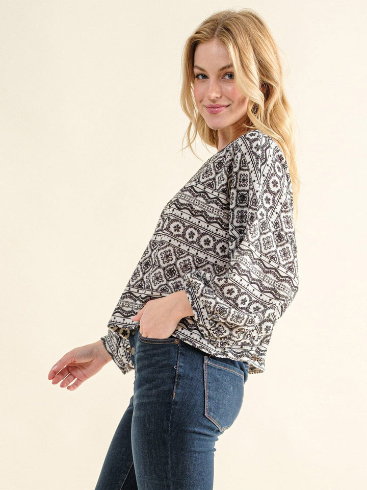WOMEN'S LONG SLEEVE MULTI PRINT TOP