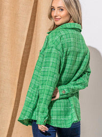 WOMEN'S LONG SLEEVE BUTTON CLOSURE FRONT POCKETS TWEED SHACKET