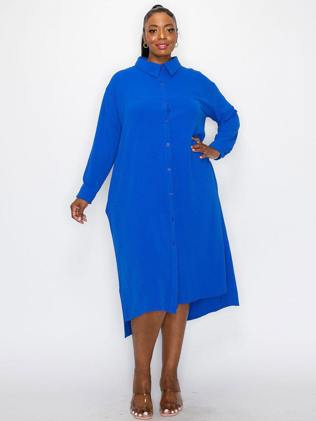 Copy of PLUS SIZE SHORT SLEEVE RUFFLE V-NECK HIGH- LOW MAXI DRESS