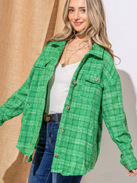 WOMEN'S LONG SLEEVE BUTTON CLOSURE FRONT POCKETS TWEED SHACKET