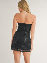 WOMEN'S SLEEVELESS FRINGE SEQUINS TUBE BODYCON MINI DRESS