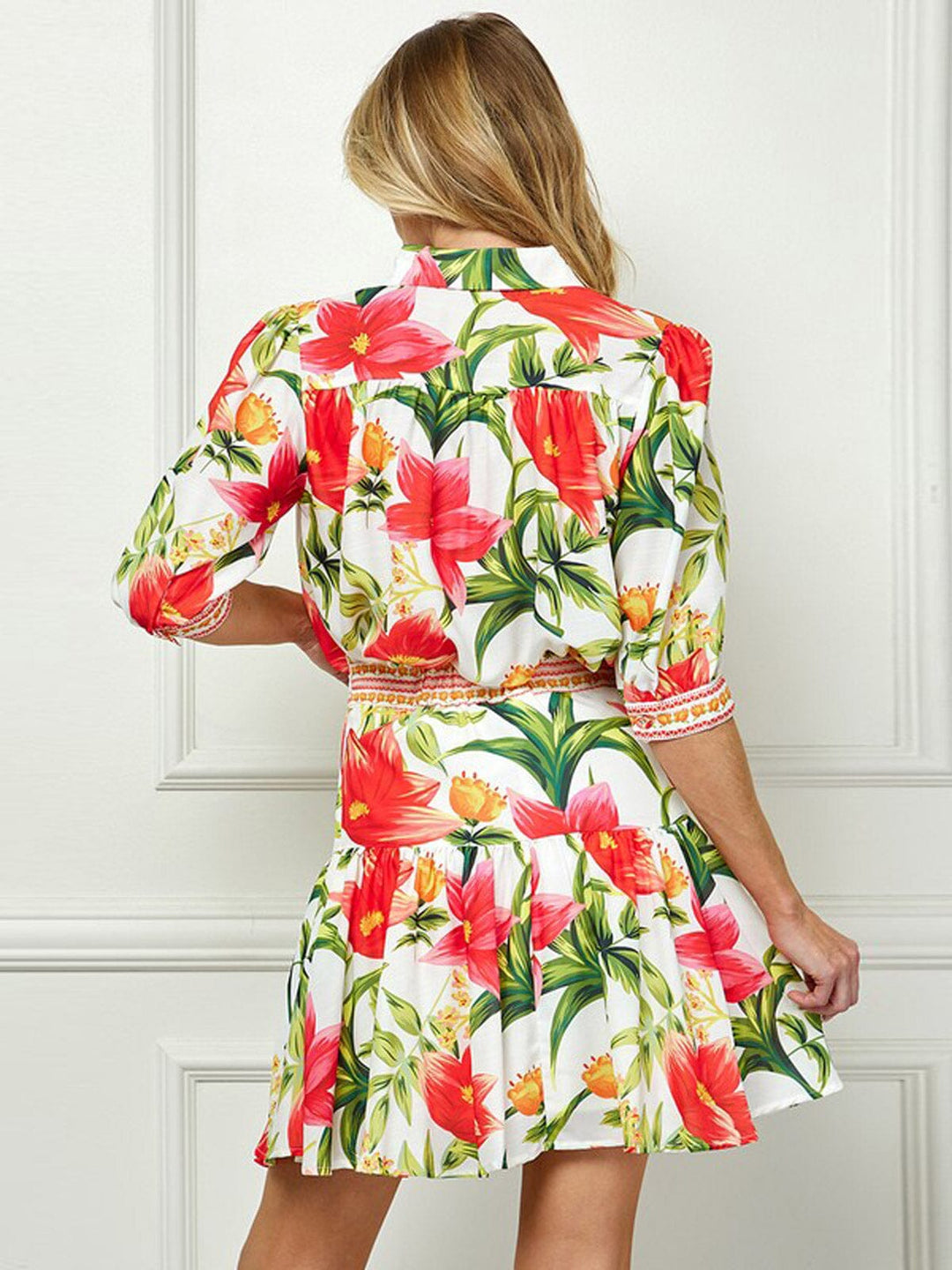 WOMEN'S SHORT SLEEVE BUTTON UP TOP & MINI SKIRT FLORAL 2PC.SET