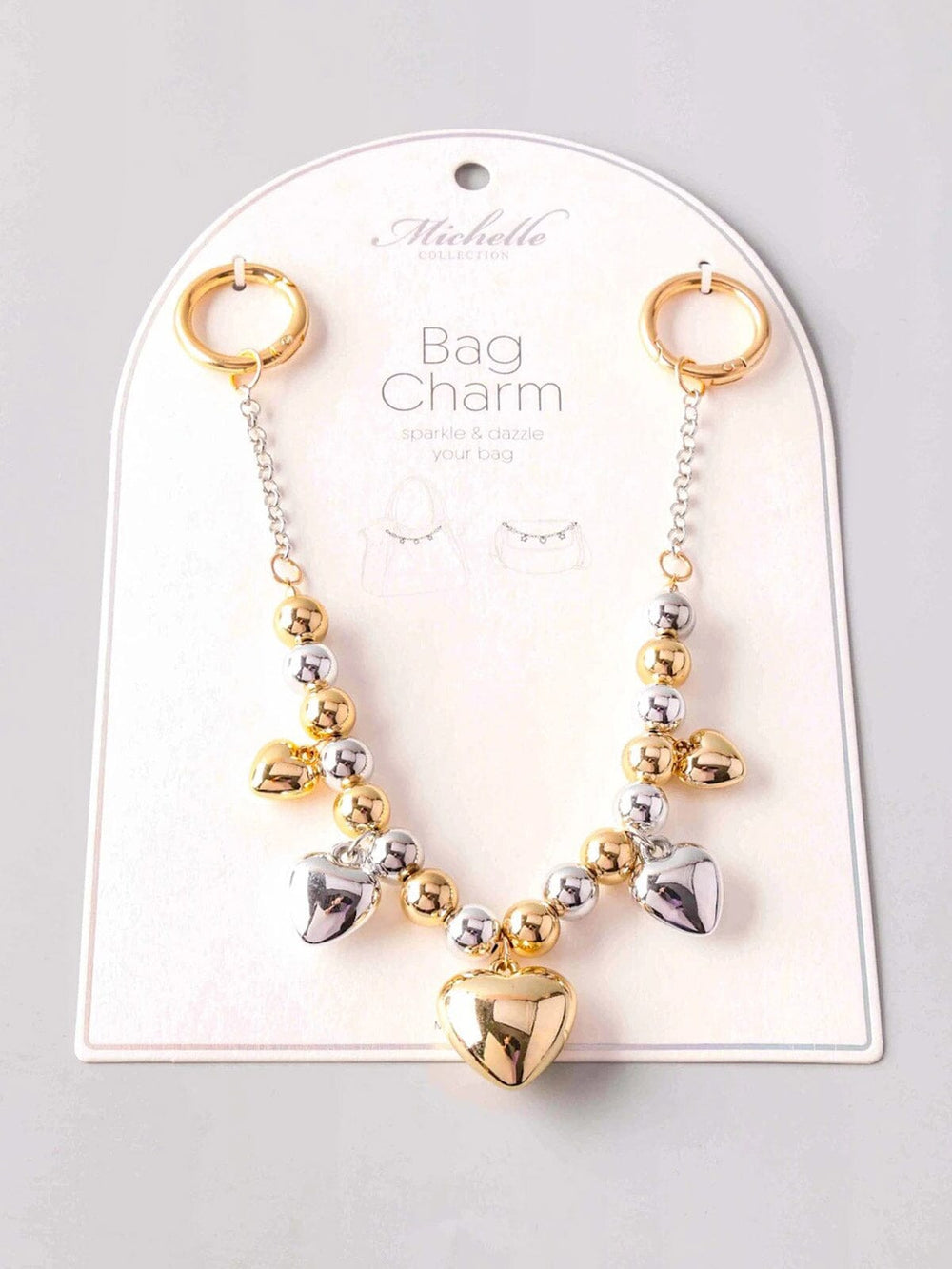 FASHION GOLD & SILVER CHAIN HEART BAG CHARM