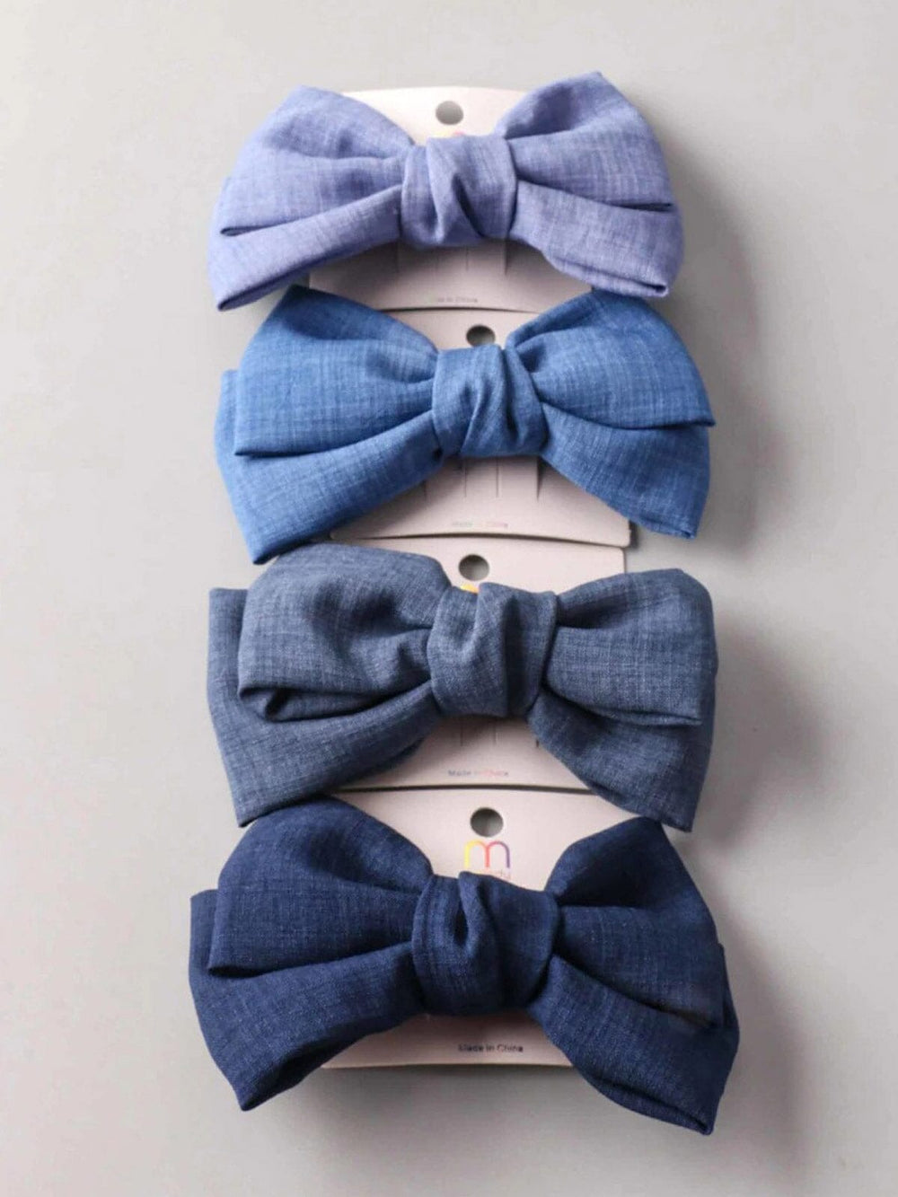 FASHION ASSORTED COLORS DENIM BOW HAIR CLIPS