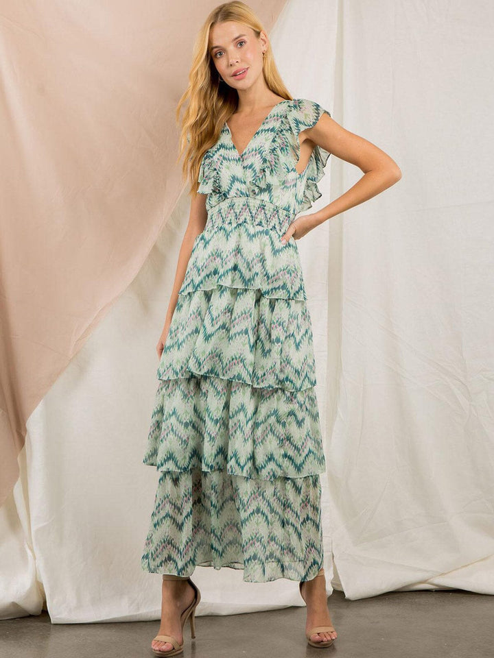 WOMEN'S SLEEVELESS V-NECK TIERED OPEN BACK MAXI DRESS
