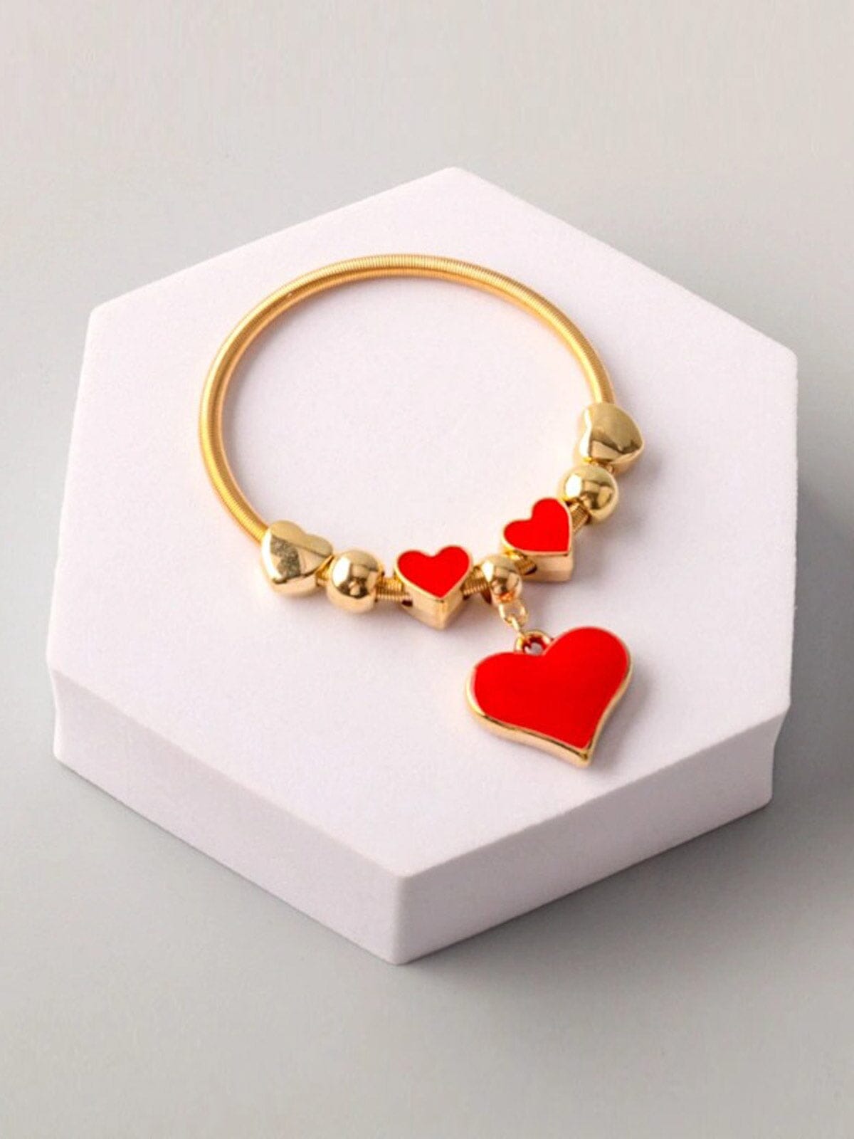 FASHION GOLD & SILVER HEART PENDANT BRACELET