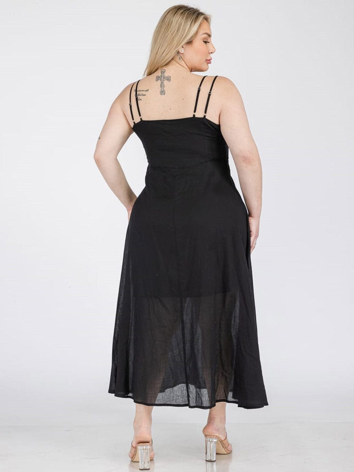 PLUS SIZE SLEEVELESS BUTTON UP MAXI DRESS