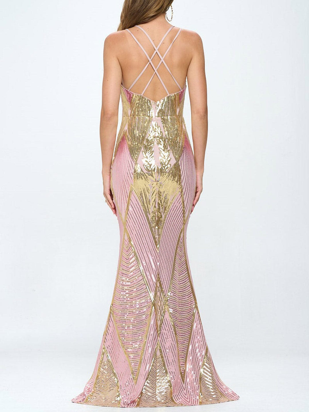 WOMEN'S SLEEVELESS V-NECK BODYCON SEQUINS GOWN MAXI DRESS