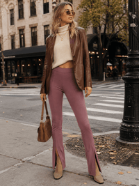 WOMEN'S ELASTIC HIGH WAIST FRONT SLIT FLARE LEGGINGS