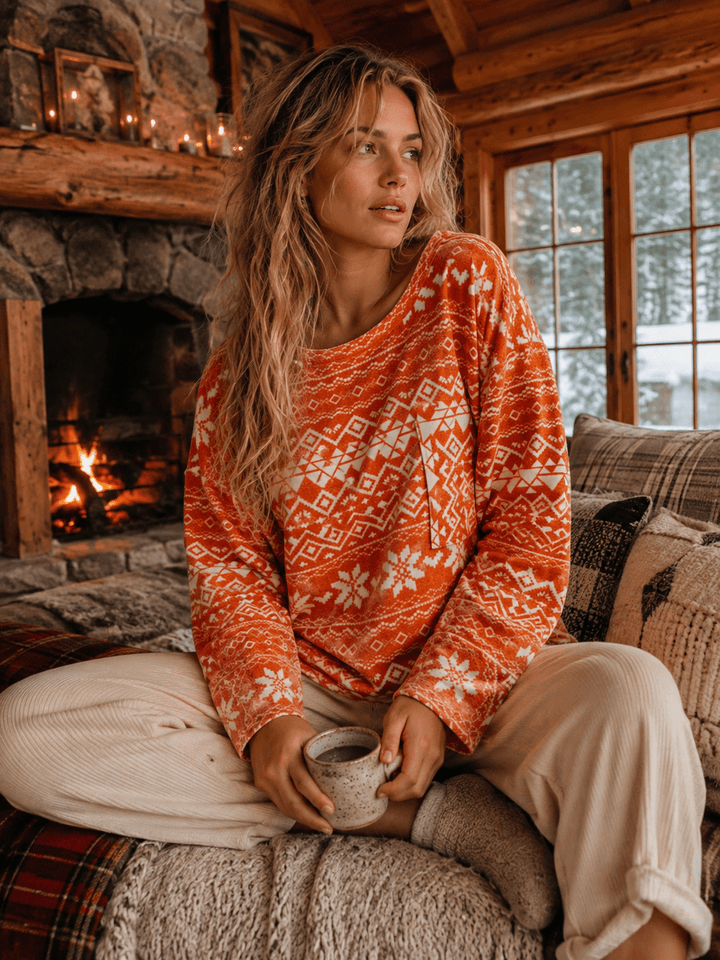 ENTRO WOMEN'S LONG SLEEVE FRONT POCKET MULTI PRINT TOP