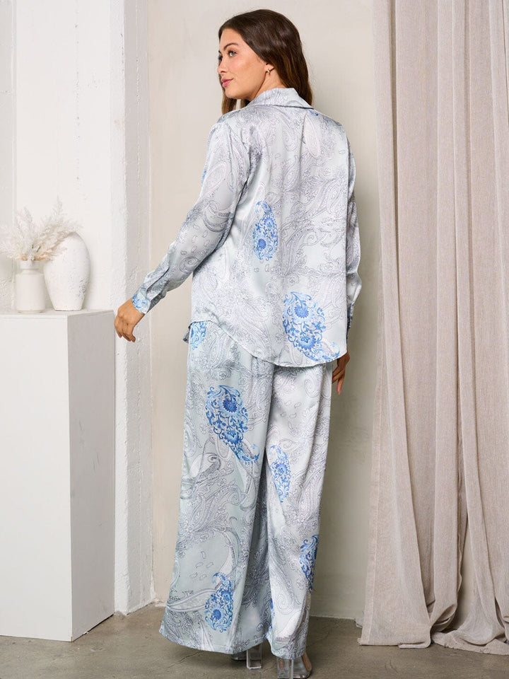 WOMEN'S LONG SLEEVE W/BRA & WIDEL LEG PANTS PRINTED 3PC. SET