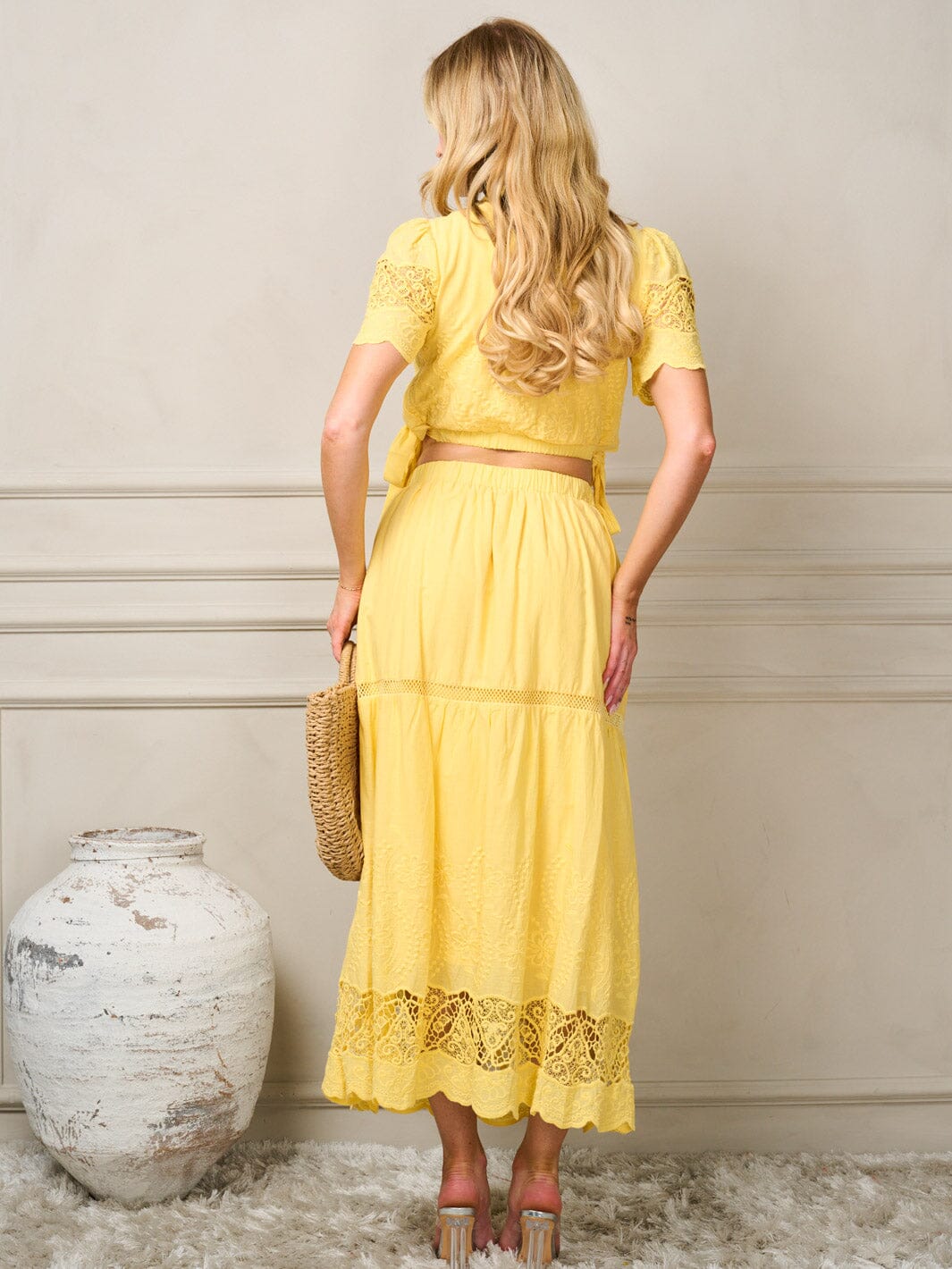 WOMEN'S SHORT SLEEVE V-NECK TOP & DETAILED MAXI SKIRT 2PC. SET