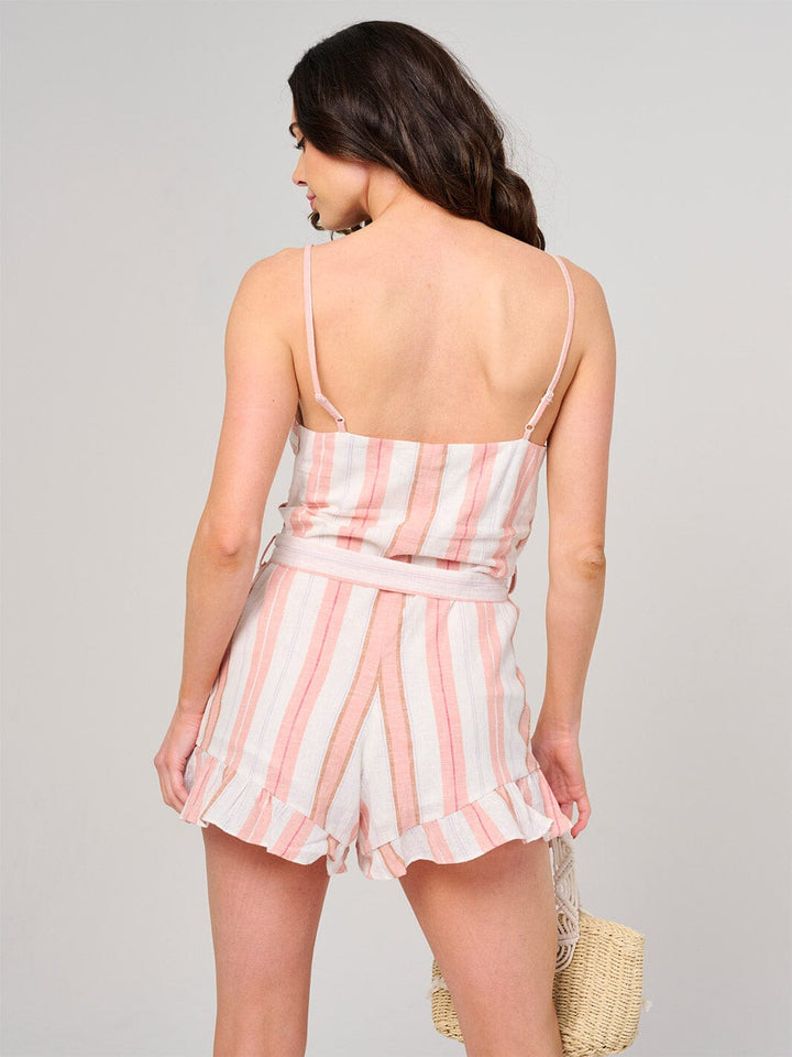 WOMEN'S SLEEVELESS V-NECK BUTTON CLOSURE STRIPES ROMPER