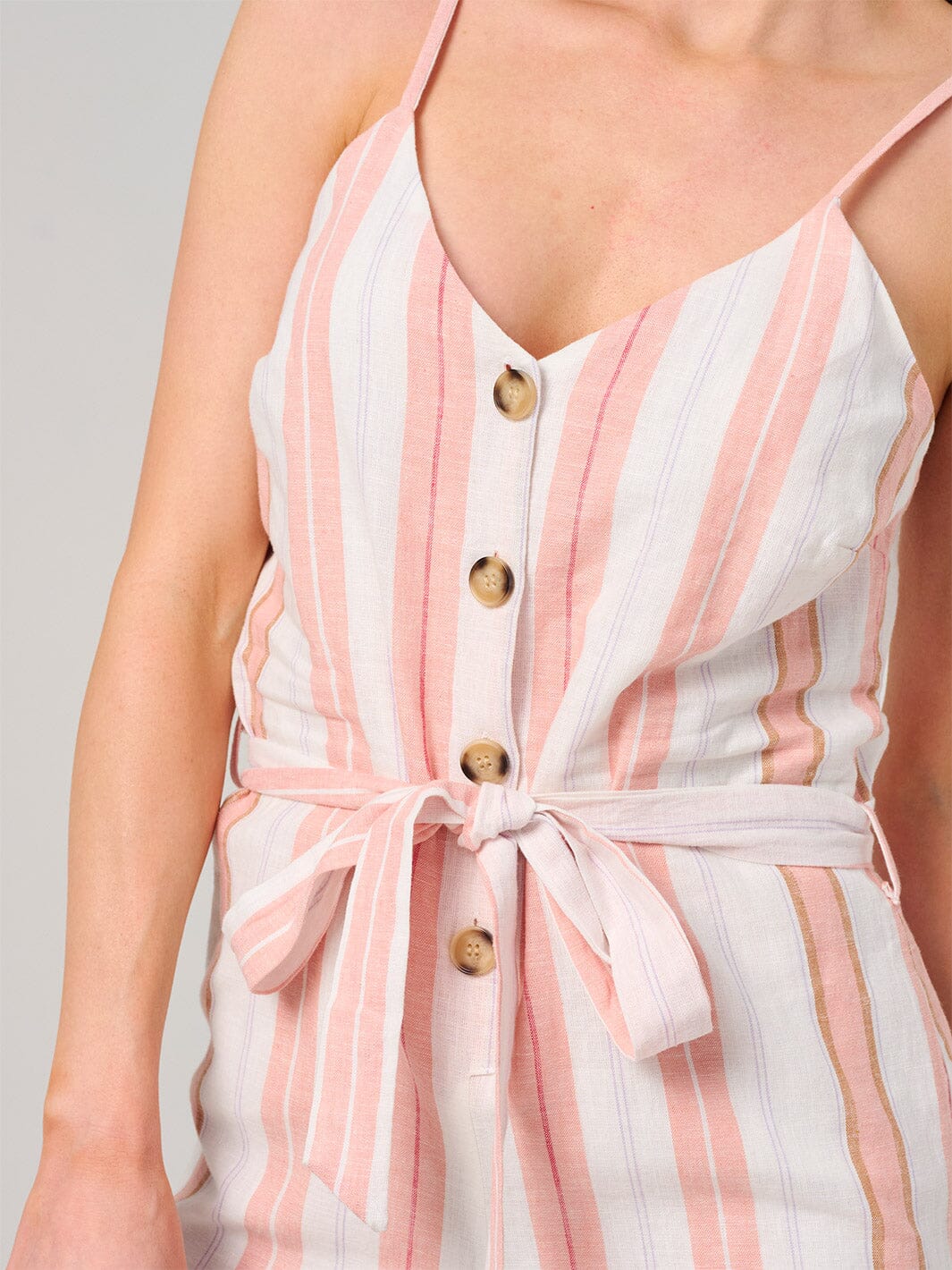 WOMEN'S SLEEVELESS V-NECK BUTTON CLOSURE STRIPES ROMPER