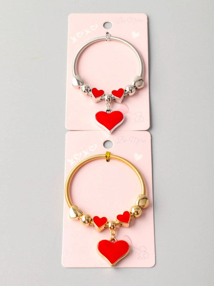 FASHION GOLD & SILVER HEART PENDANT BRACELET