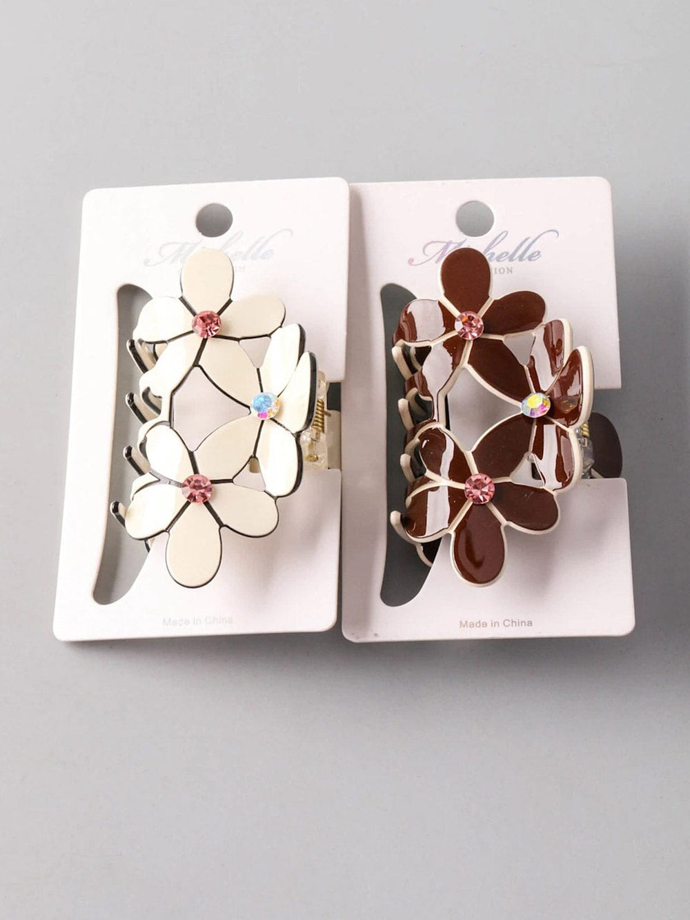 FASHION CREAM & BROWN COLORS FLOWER HAIR CLAW CLIPS