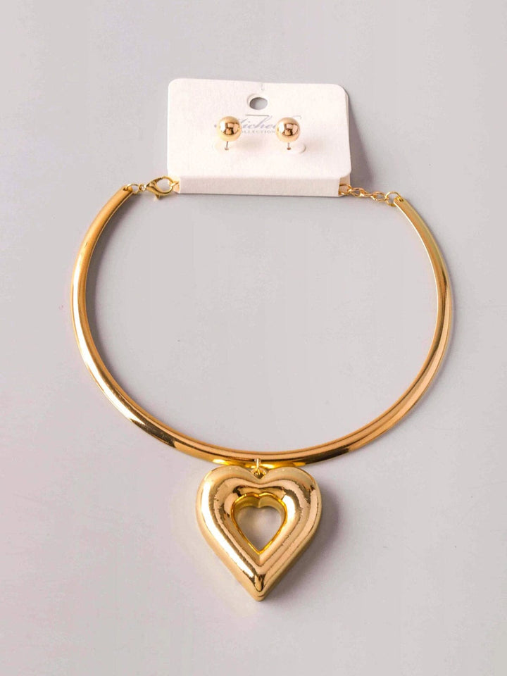 FASHION STUDS EARRINGS & HEART PENDANT NECKLACE SET