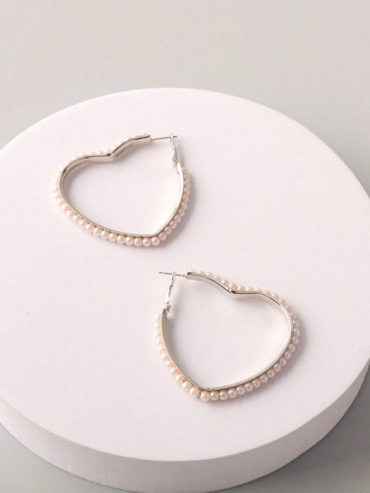 FASHION GOLD & SILVER HEART WITH PEARL EARRINGS