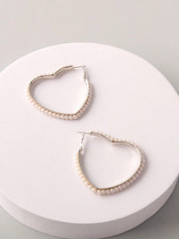 FASHION GOLD & SILVER HEART WITH PEARL EARRINGS