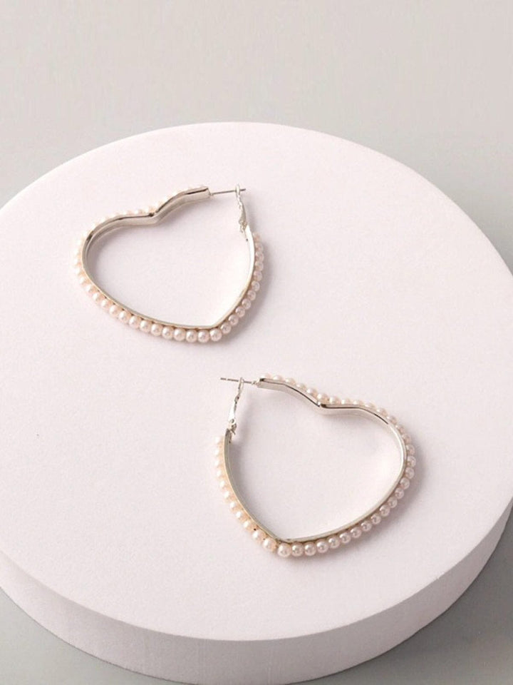 FASHION GOLD & SILVER HEART WITH PEARL EARRINGS
