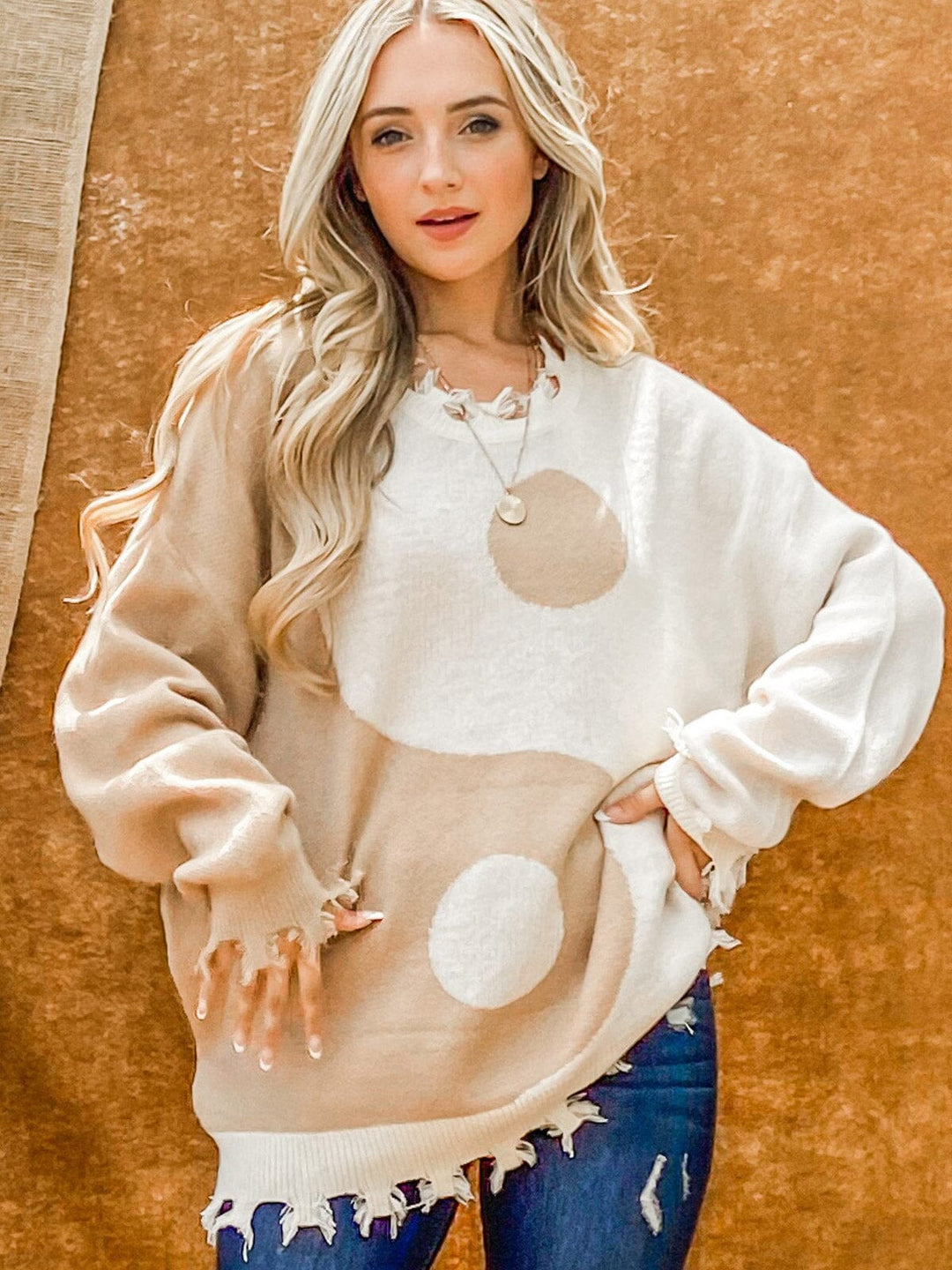 WOMEN'S LONG SLEEVE TRIM DETAILED COLORBLOCK PULLOVER SWEATER