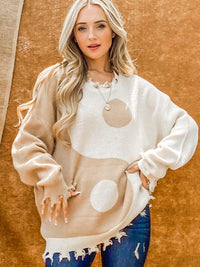 WOMEN'S LONG SLEEVE TRIM DETAILED COLORBLOCK PULLOVER SWEATER