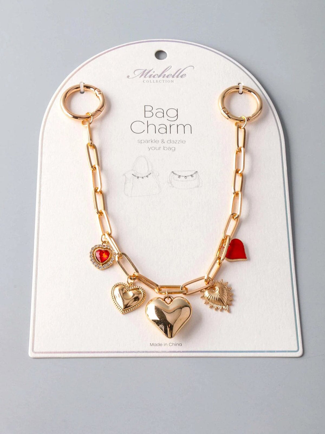 FASHION CHAIN MULTI HEARTS BAG CHARM