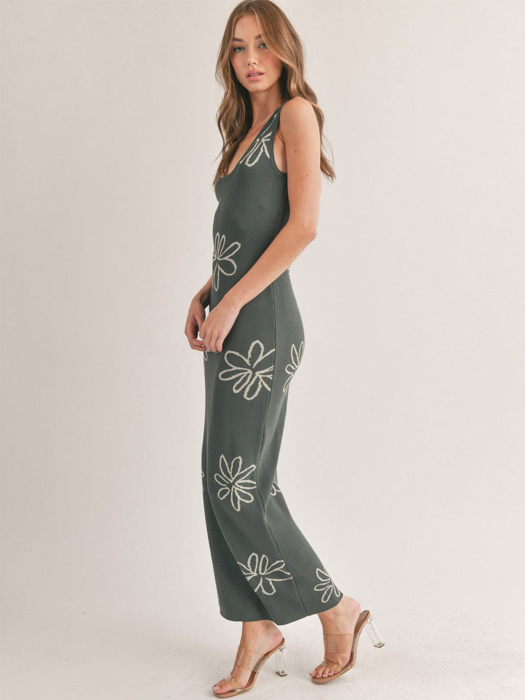 WOMEN'S SLEEVELESS FLOWER PRINT BODYCON MAXI DRESS
