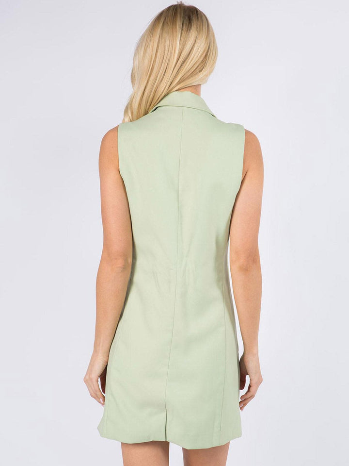 WOMEN'S SLEEVELESS BUTTON CLOSURE POCKETS MINI DRESS