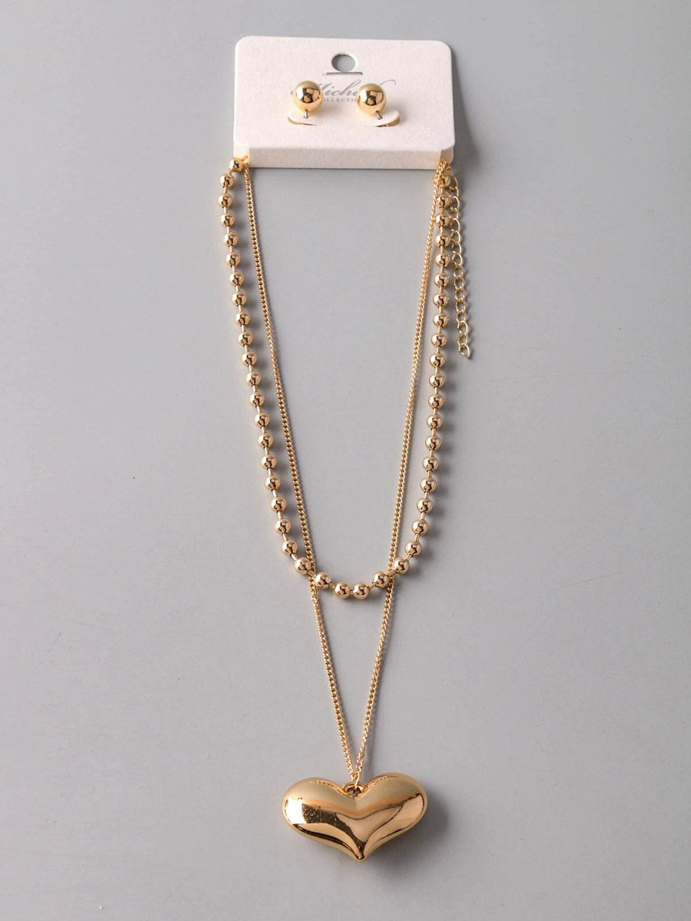 FASHION STUD EARRINGS & HEART PENDANT CHAIN NECKLACE SET