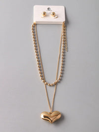 FASHION STUD EARRINGS & HEART PENDANT CHAIN NECKLACE SET