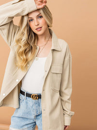 WOMEN'S LONG SLEEVE FRONT POCKETS BUTTON CLOSURE BACK EMBROIDERY DENIM SHACKET