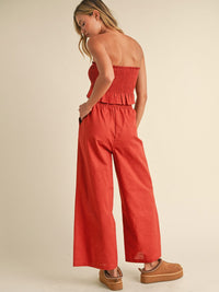 WOMEN'S SMOCK CROP TOP & WIDE LEG PANTS SOLID 2PC. SET