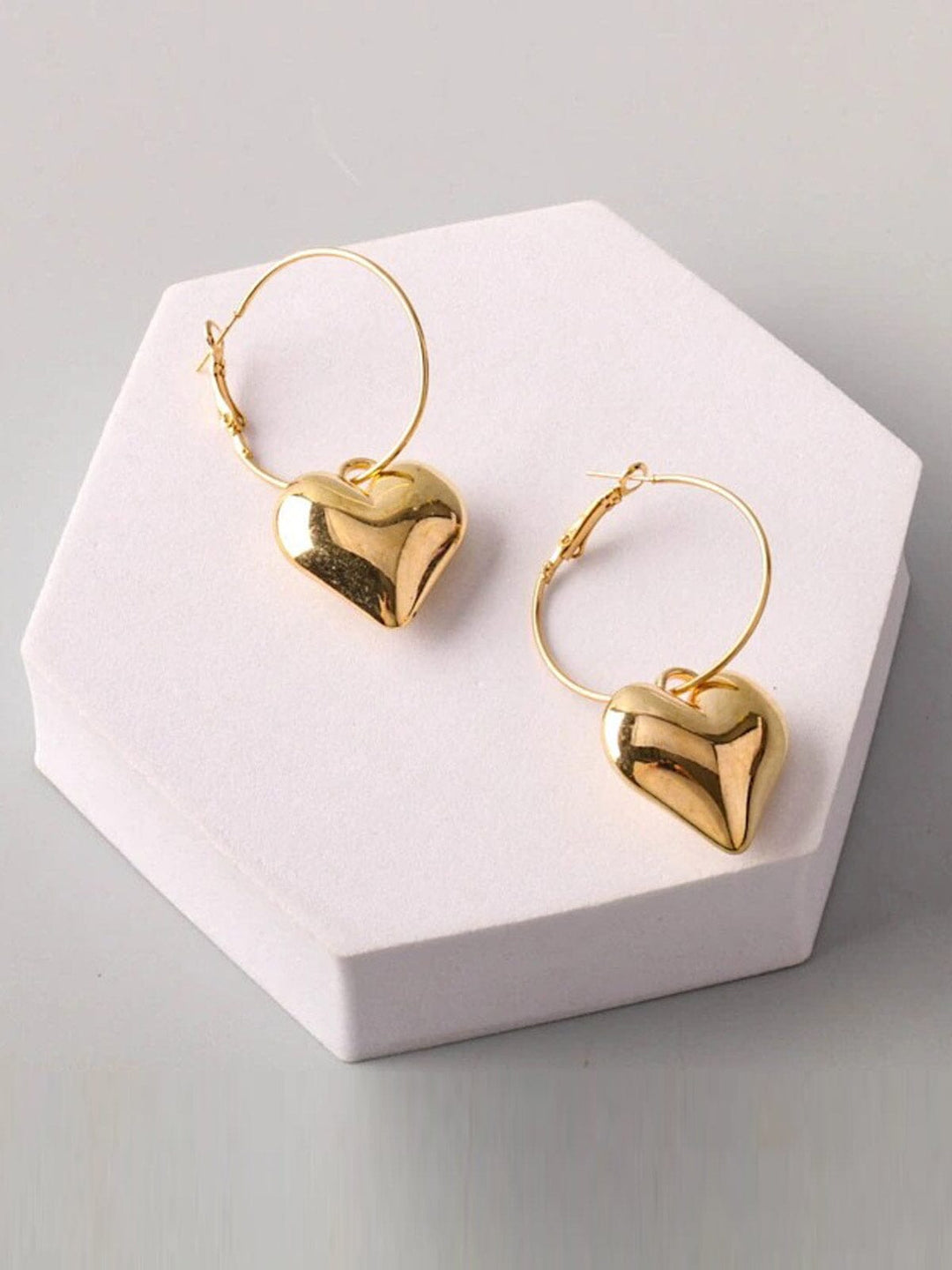 FASHION GOLD & SILVER HOOPS WITH HEART PENDANT EARRINGS