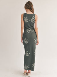 WOMEN'S SLEEVELESS FLOWER PRINT BODYCON MAXI DRESS