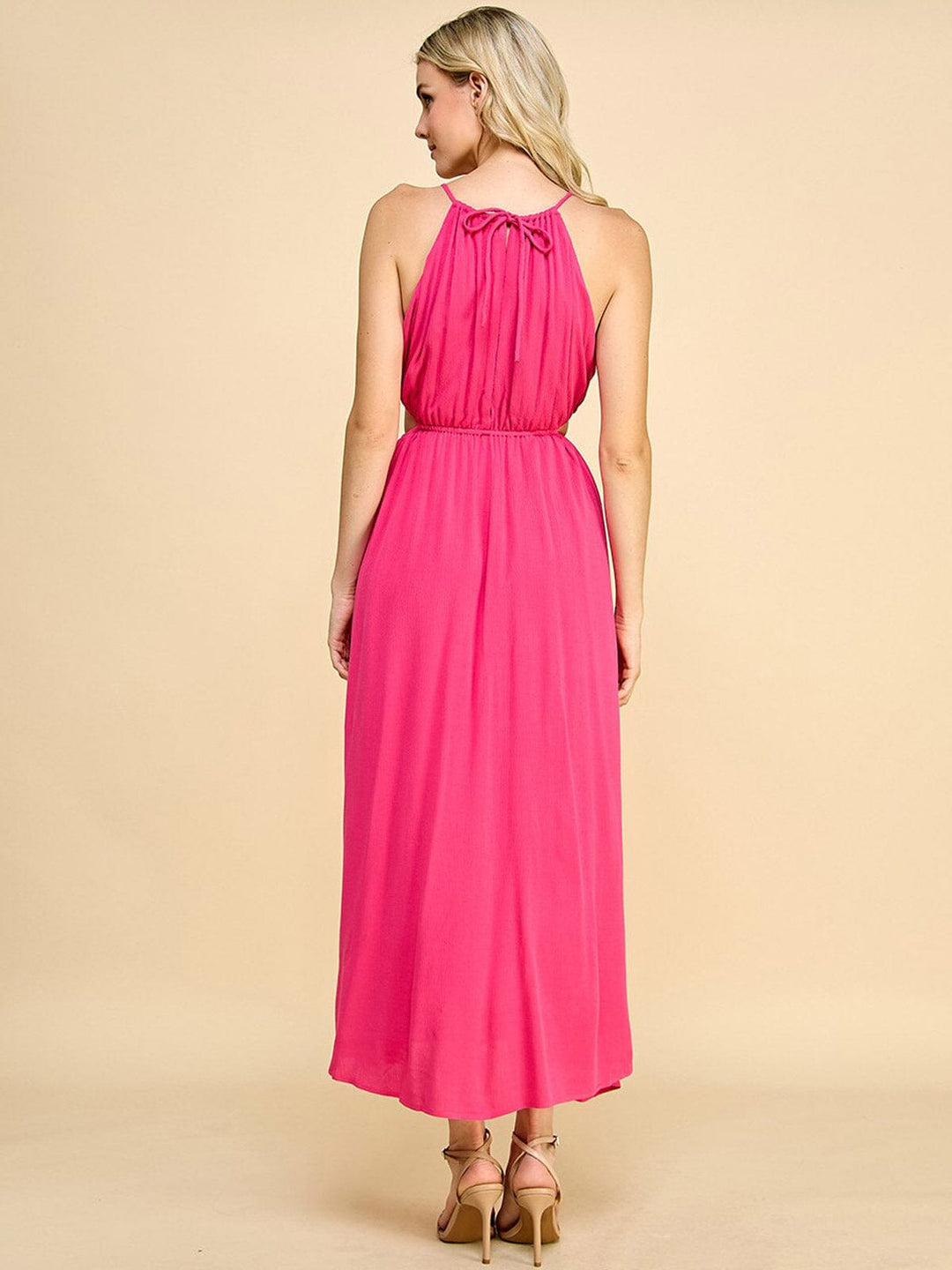 WOMEN'S SLEEVELESS V-NECK FRONT CUT OUT MAXI DRESS
