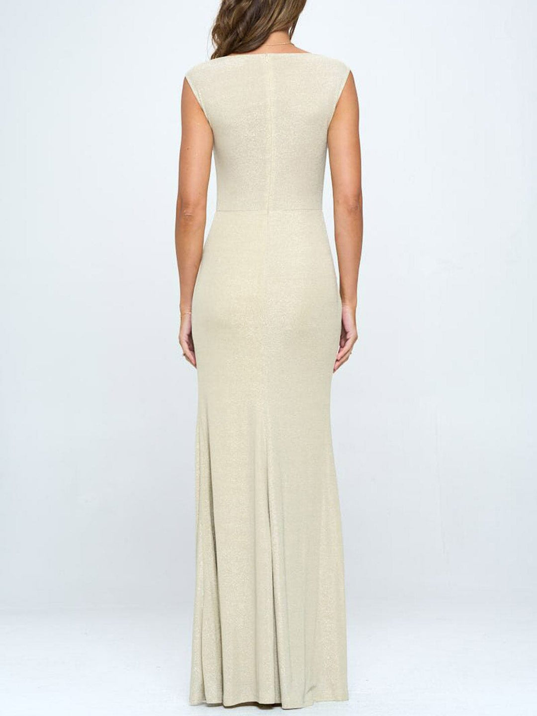 WOMEN'S SLEEVELESS V-NECK FRONT SLIT SHIMMER MAXI GOWN DRESS