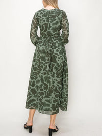 WOMEN'S LONG SLEEVE ANIMAL PRINT SURPLICE MAXI DRESS
