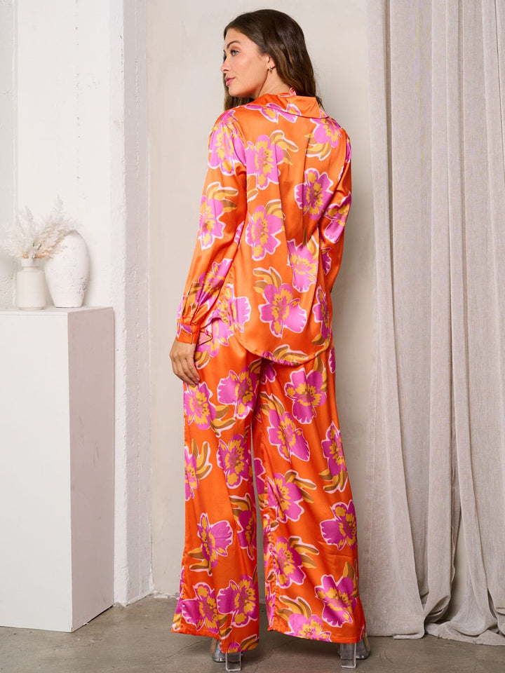 WOMEN'S LONG SLEEVE W/BRA & WIDEL LEG PANTS PRINTED 3PC. SET