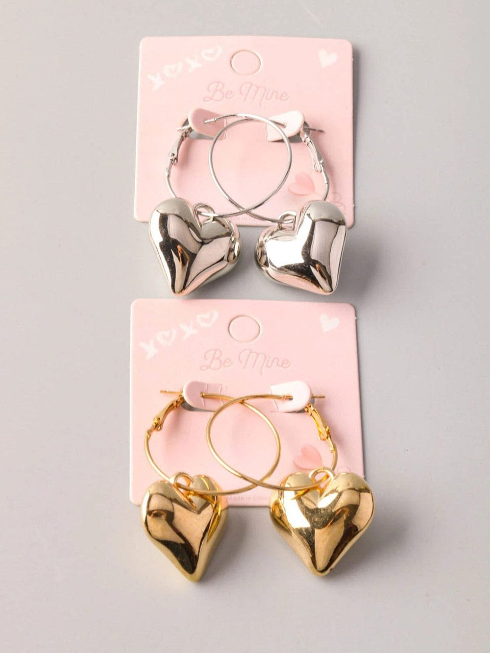 FASHION GOLD & SILVER HOOPS WITH HEART PENDANT EARRINGS