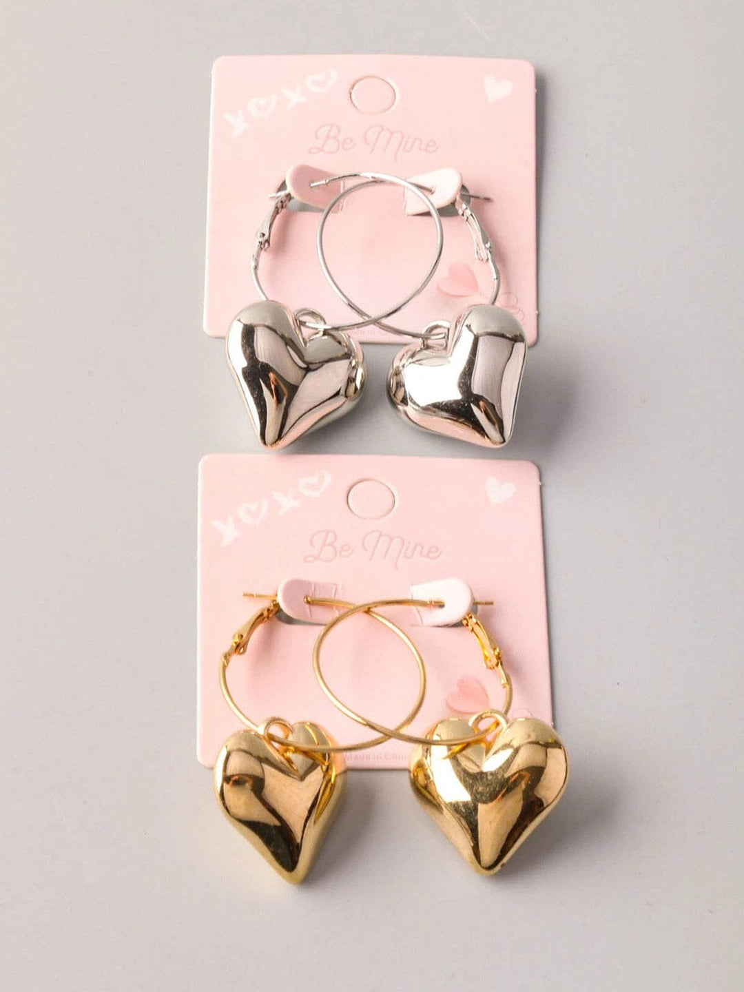 FASHION GOLD & SILVER HOOPS WITH HEART PENDANT EARRINGS
