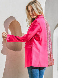WOMEN'S LONG SLEEVE BUTTON CLOSURE POCKETS SEQUINS CONTRAST BLAZER